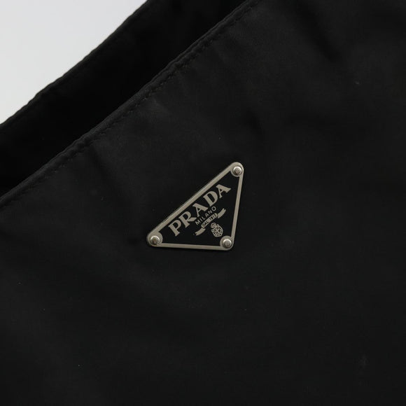 PRADA Tote Bag Nylon Black Silver Auth 175396