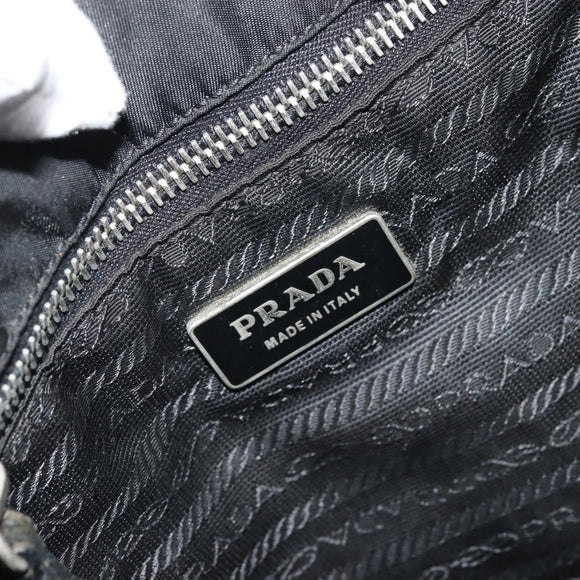 PRADA Tote Bag Nylon Black Silver Auth 175396