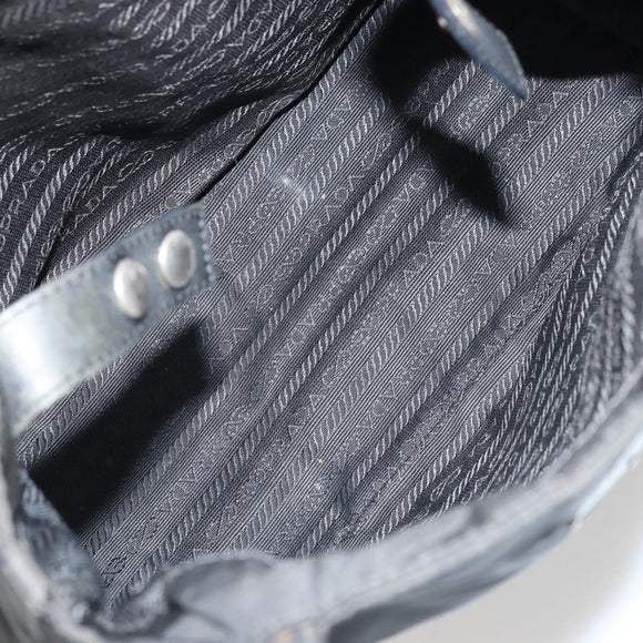 PRADA Tote Bag Nylon Black Silver Auth 175396