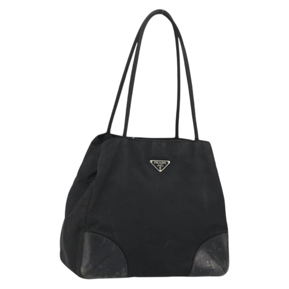 PRADA Tote Bag Nylon Black Silver Auth 175396