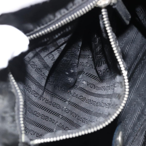 PRADA Tote Bag Nylon Black Silver Auth 175396