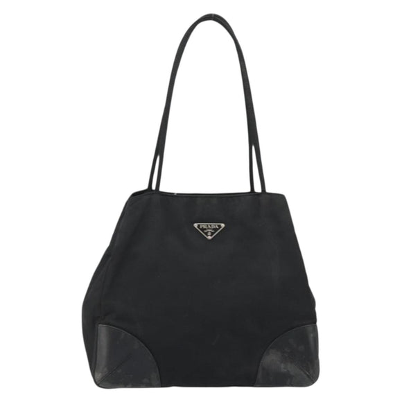 PRADA Tote Bag Nylon Black Silver Auth 175396