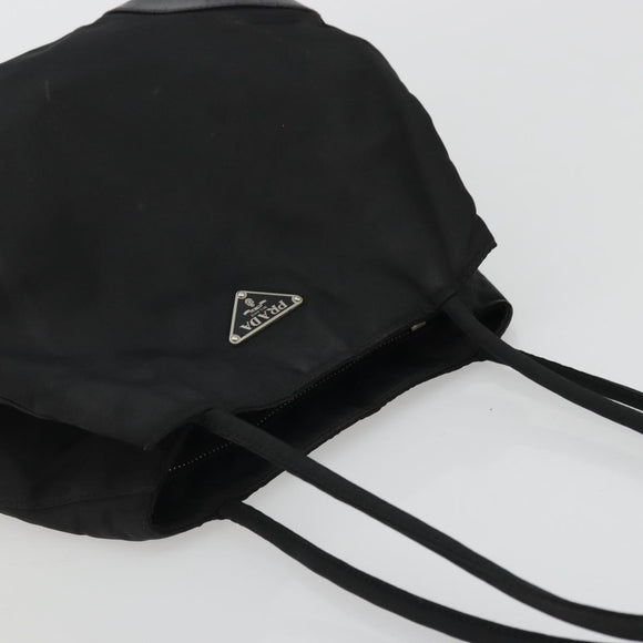 PRADA Tote Bag Nylon Black Silver Auth 175396
