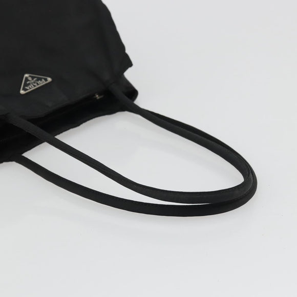 PRADA Tote Bag Nylon Black Silver Auth 175396