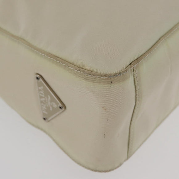 PRADA Hand Bag Nylon Ivory Silver Auth 175397