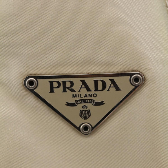 PRADA Hand Bag Nylon Ivory Silver Auth 175397