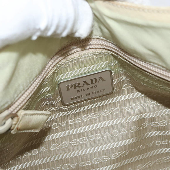 PRADA Hand Bag Nylon Ivory Silver Auth 175397
