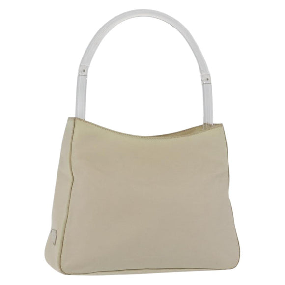 PRADA Hand Bag Nylon Ivory Silver Auth 175397
