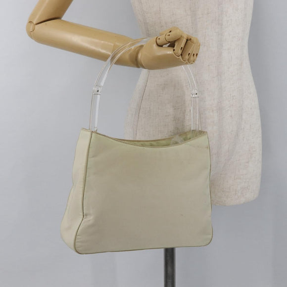 PRADA Hand Bag Nylon Ivory Silver Auth 175397