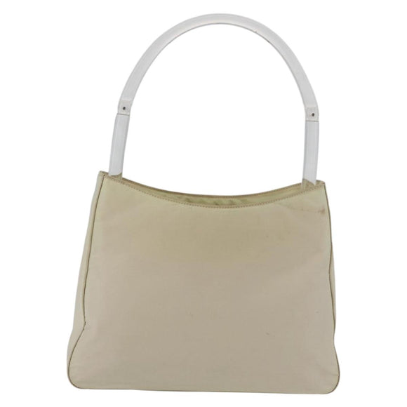 PRADA Hand Bag Nylon Ivory Silver Auth 175397