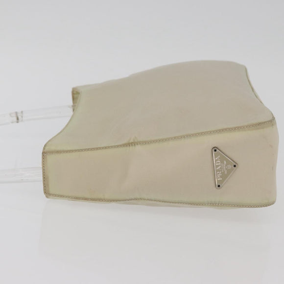 PRADA Hand Bag Nylon Ivory Silver Auth 175397