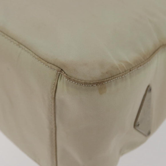 PRADA Hand Bag Nylon Ivory Silver Auth 175398