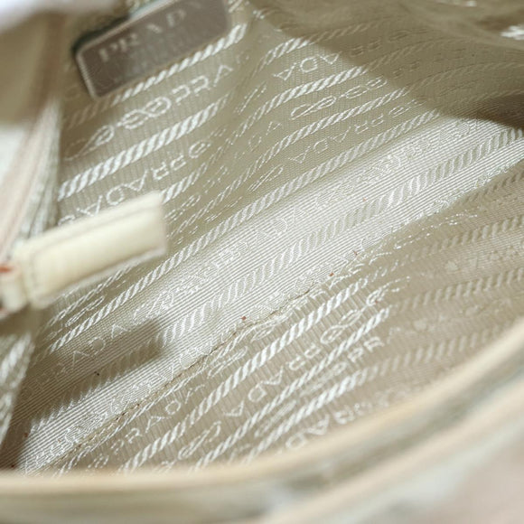 PRADA Hand Bag Nylon Ivory Silver Auth 175398