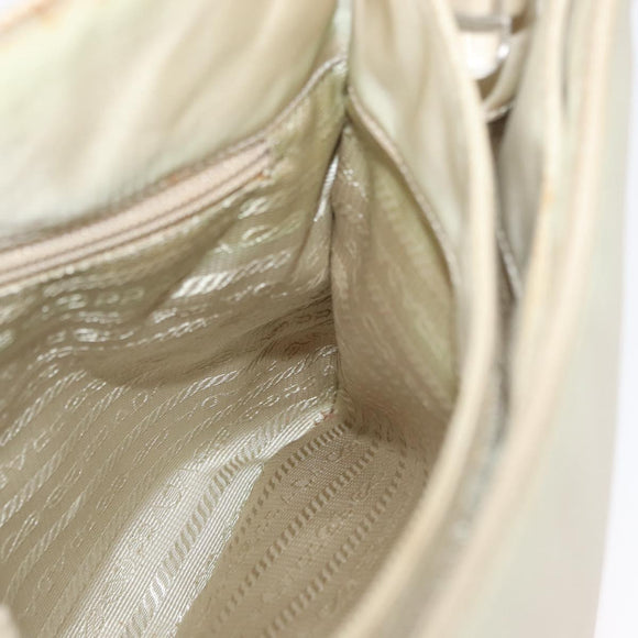 PRADA Hand Bag Nylon Ivory Silver Auth 175398