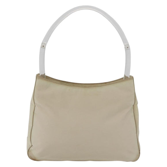 PRADA Hand Bag Nylon Ivory Silver Auth 175398
