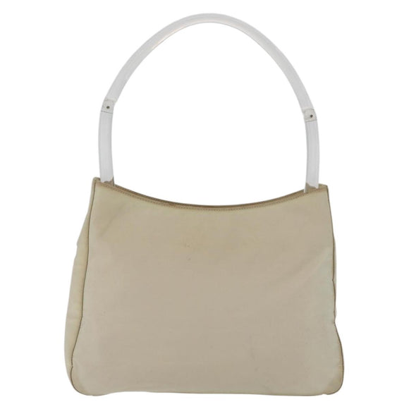 PRADA Hand Bag Nylon Ivory Silver Auth 175398