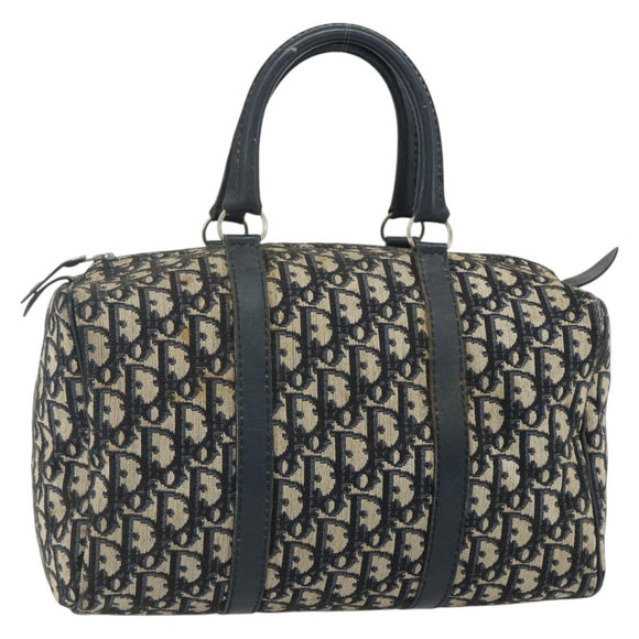 Christian Dior Trotter Canvas Boston Bag Navy Silver Auth 175414