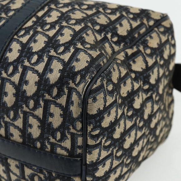 Christian Dior Trotter Canvas Boston Bag Navy Silver Auth 175414