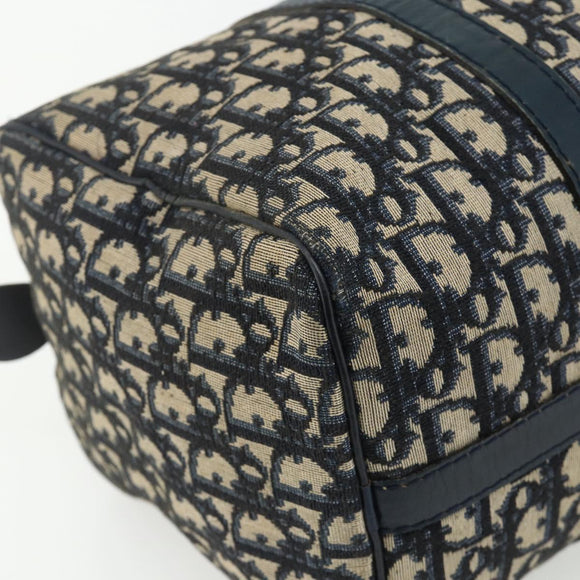 Christian Dior Trotter Canvas Boston Bag Navy Silver Auth 175414