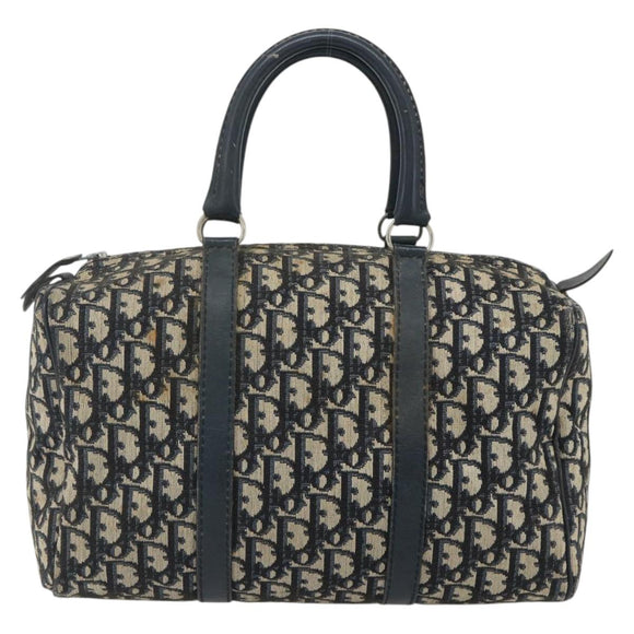 Christian Dior Trotter Canvas Boston Bag Navy Silver Auth 175414