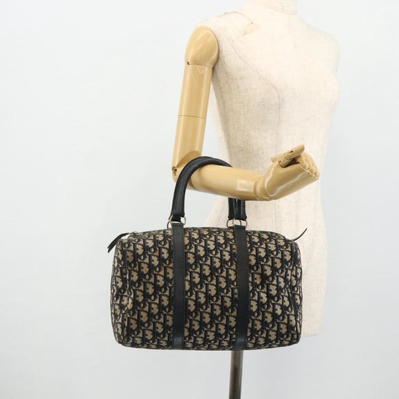 Christian Dior Trotter Canvas Boston Bag Navy Silver Auth 175414