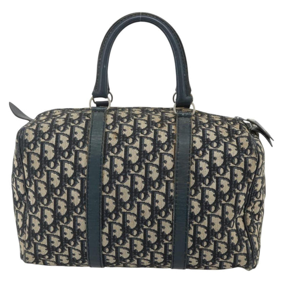 Christian Dior Trotter Canvas Boston Bag Navy Silver Auth 175414