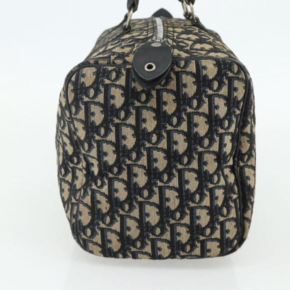 Christian Dior Trotter Canvas Boston Bag Navy Silver Auth 175414