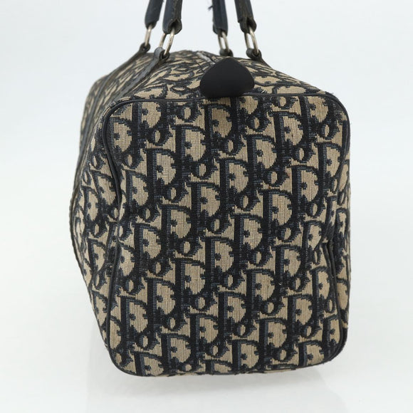 Christian Dior Trotter Canvas Boston Bag Navy Silver Auth 175414