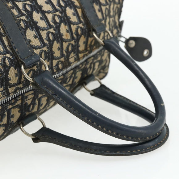 Christian Dior Trotter Canvas Boston Bag Navy Silver Auth 175414