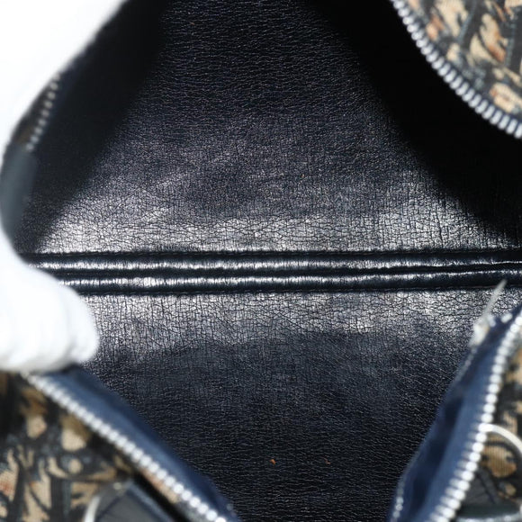 Christian Dior Trotter Canvas Boston Tasche Marineblau Silber Auth 175415