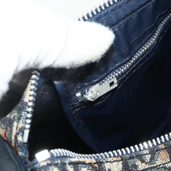 Christian Dior Trotter Canvas Boston Tasche Marineblau Silber Auth 175415
