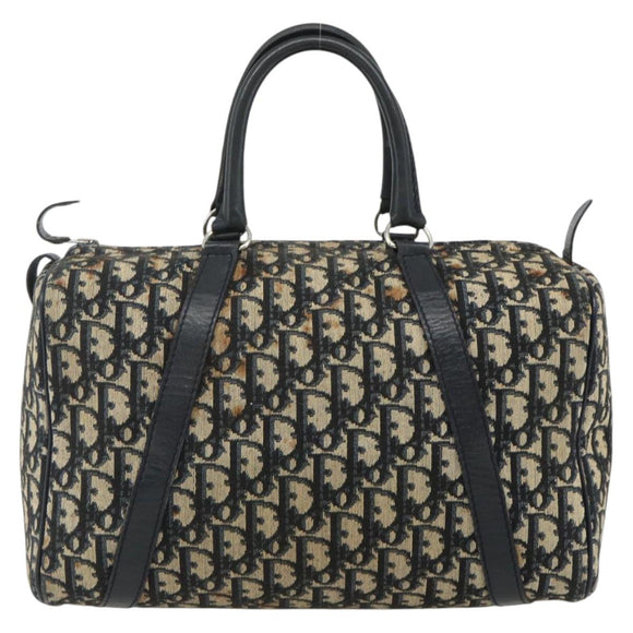 Christian Dior Trotter Canvas Boston Tasche Marineblau Silber Auth 175415