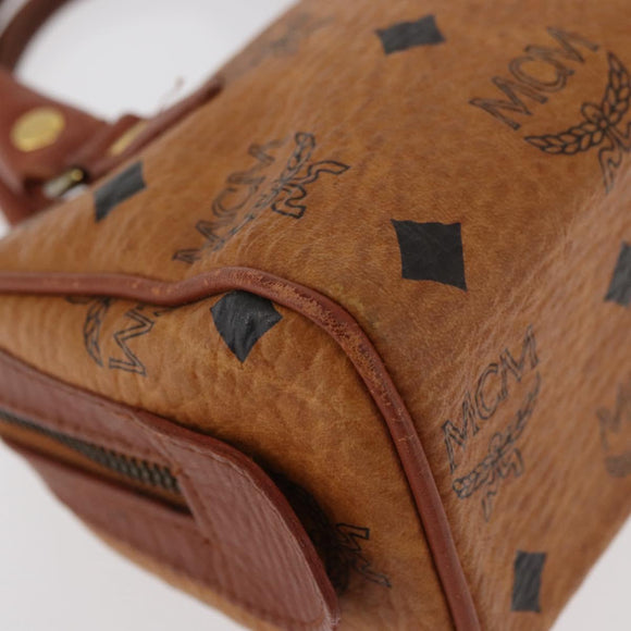 MCM Vicetos Mini Logogram Boston Bag PVC Leather Brown Gold Auth 175424