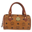 MCM Vicetos Mini Logogram Boston Bag PVC Leather Brown Gold Auth 175424-13