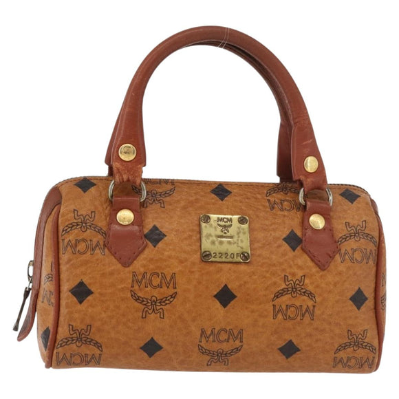 MCM Vicetos Mini Logogram Boston Bag PVC Leather Brown Gold Auth 175424
