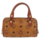 MCM Vicetos Mini Logogram Boston Bag PVC Leather Brown Gold Auth 175424-2