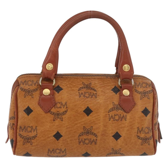 MCM Vicetos Mini Logogram Boston Bag PVC Leather Brown Gold Auth 175424