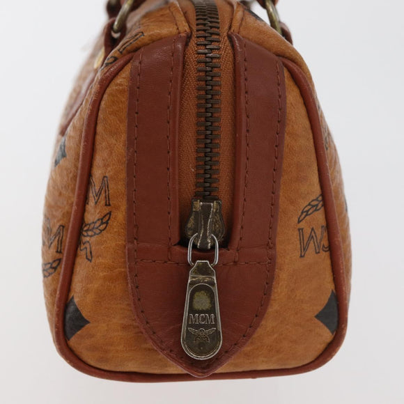MCM Vicetos Mini Logogram Boston Bag PVC Leather Brown Gold Auth 175424