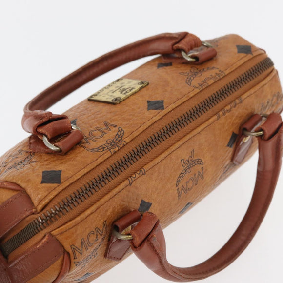 MCM Vicetos Mini Logogram Boston Bag PVC Leather Brown Gold Auth 175424