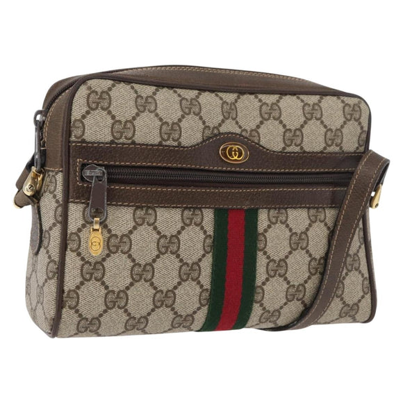 GUCCI GG Supreme Web Sherry Line Shoulder Bag PVC Beige Gold Auth 175436