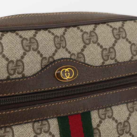 GUCCI GG Supreme Web Sherry Line Shoulder Bag PVC Beige Gold Auth 175436