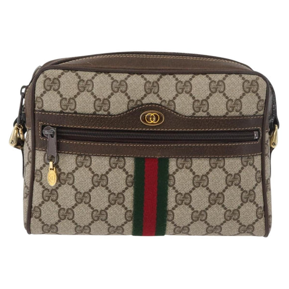 GUCCI GG Supreme Web Sherry Line Shoulder Bag PVC Beige Gold Auth 175436