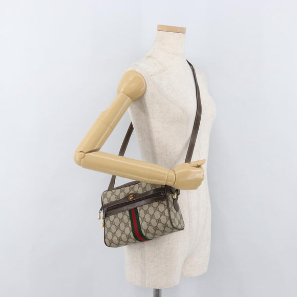 GUCCI GG Supreme Web Sherry Line Shoulder Bag PVC Beige Gold Auth 175436