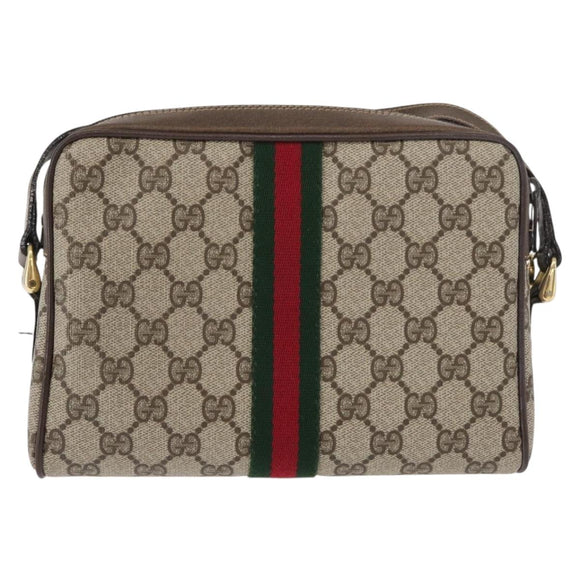 GUCCI GG Supreme Web Sherry Line Shoulder Bag PVC Beige Gold Auth 175436
