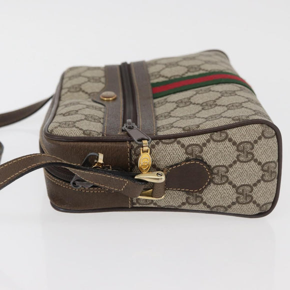 GUCCI GG Supreme Web Sherry Line Shoulder Bag PVC Beige Gold Auth 175436