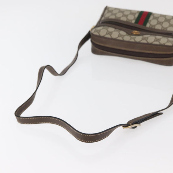 GUCCI GG Supreme Web Sherry Line Shoulder Bag PVC Beige Gold Auth 175436