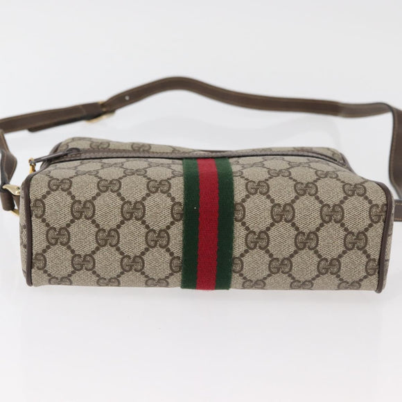 GUCCI GG Supreme Web Sherry Line Shoulder Bag PVC Beige Gold Auth 175436