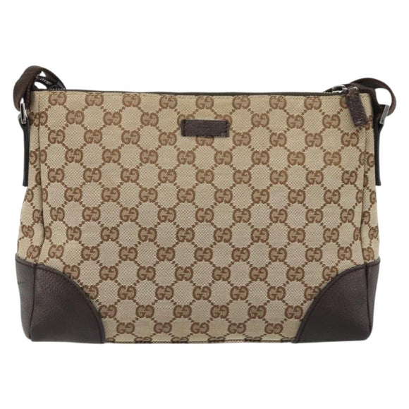 GUCCI GG Canvas Shoulder Bag Beige Silver 114273 Auth 175439