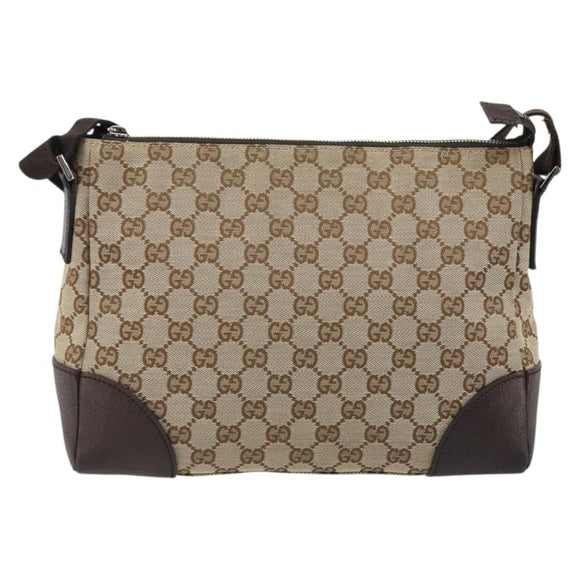 GUCCI GG Canvas Shoulder Bag Beige Silver 114273 Auth 175439