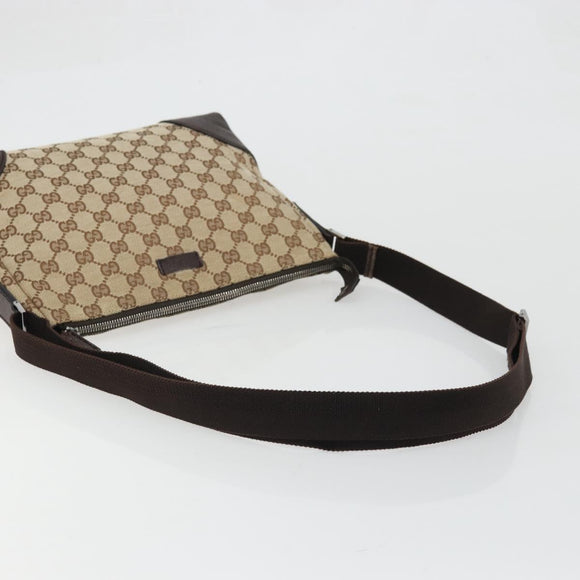 GUCCI GG Canvas Shoulder Bag Beige Silver 114273 Auth 175439